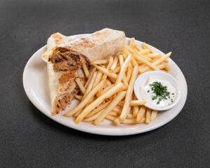 Mediterranean chicken koobideh wrap with grilled chicken kabob and fresh vegetables at Jasmine Grill & Cafe
