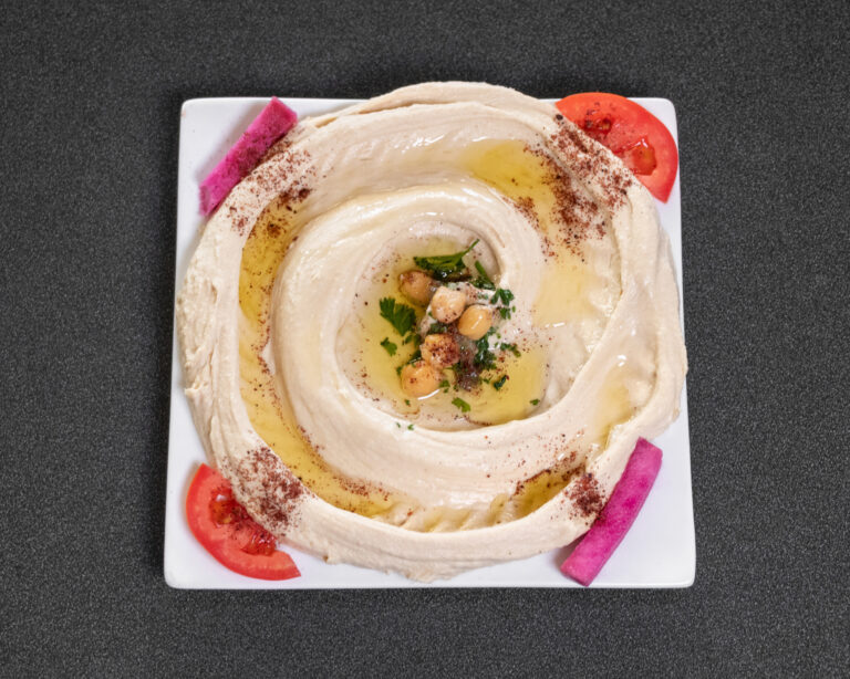 Mediterranean hummus dip with olive oil, chickpeas and tahini at Jasmine Grill & Cafe